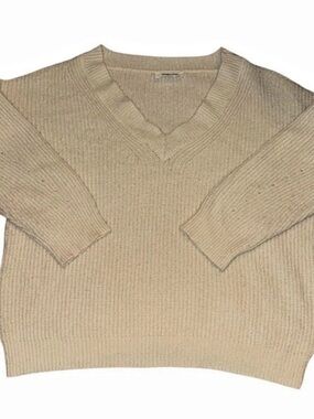 Double Zero V-Neck Knit Sweater in Beige Size Small